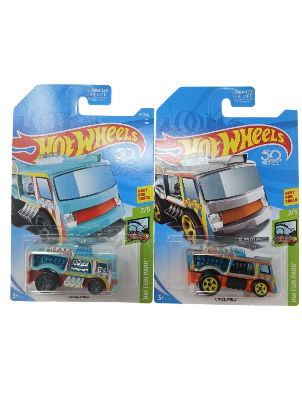 2 Hot Wheels HW Fun Park Chill Mill DieCast Cars Blue Silver 50th Ed Vari #D-21